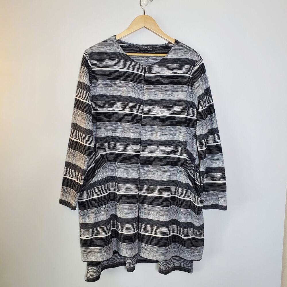 Sympli Classic Wavy black & White Single button cardigan sweater lightweight 14